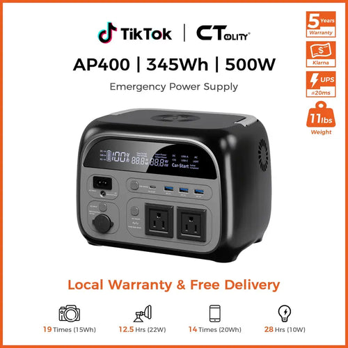 75% OFF｜CTOLITY 500W 345Wh Portable Power Station, LiFePO4 Battery Solar Generator, Emergency Backup Power Supply for Camping, RV & Travel