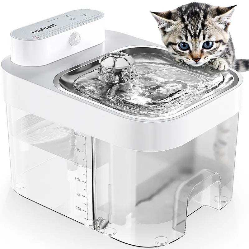 HAPAW Smart Cat Water Fountain withSeparate Clean & Wastewater Tanks, Filter-Free Design,3L Clean Water + 1.35L Wastewater Tanks, 2 Water FlowModes, Cordless with App Control for Multi-Cat Homes& Busy Cat Owners