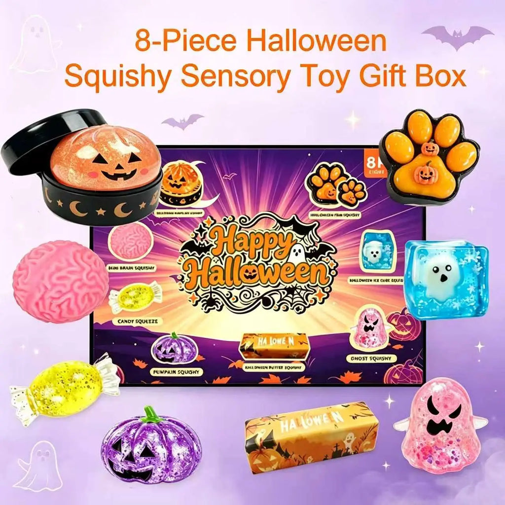 Halloween 8-Pack Squishy Toys, Malt SugarSlow-Rebound Stress Relief Fidget Toys,Spooky Sensory Bundle, Halloween Party Gift,8 Different Horror Styles,sohochic