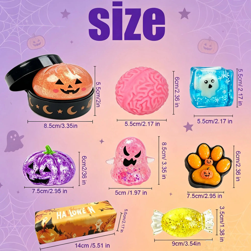 Halloween 8-Pack Squishy Toys, Malt SugarSlow-Rebound Stress Relief Fidget Toys,Spooky Sensory Bundle, Halloween Party Gift,8 Different Horror Styles,sohochic