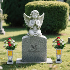Solar-Powered Cross Angel Ceramic StoneVase with LED Light - Grave Vase, CemeteryTombstone Decoration, Fresh/Artificial FlowerHolder, Commemoration Gift for GrievingIndividuals
