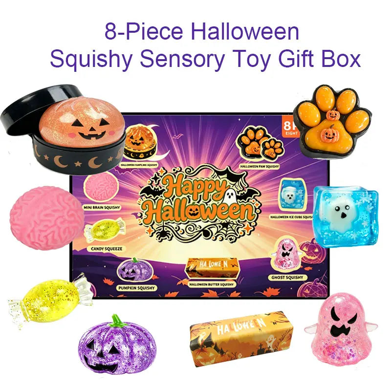 Halloween 8-Pack Squishy Toys, Malt SugarSlow-Rebound Stress Relief Fidget Toys,Spooky Sensory Bundle, Halloween Party Gift,8 Different Horror Styles,sohochic